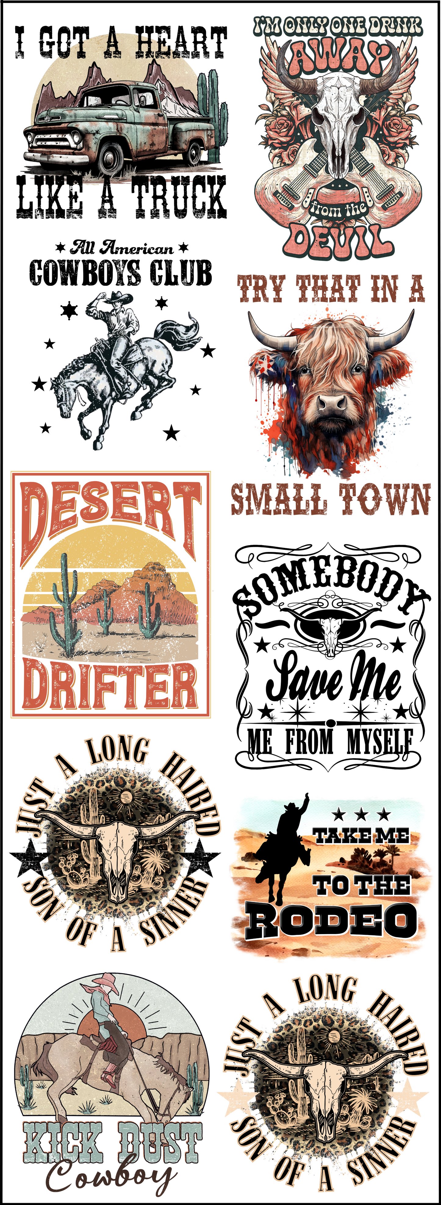 Western Bundle 4 - Pre Made DTF Transfer Gang Sheet 22"x60"