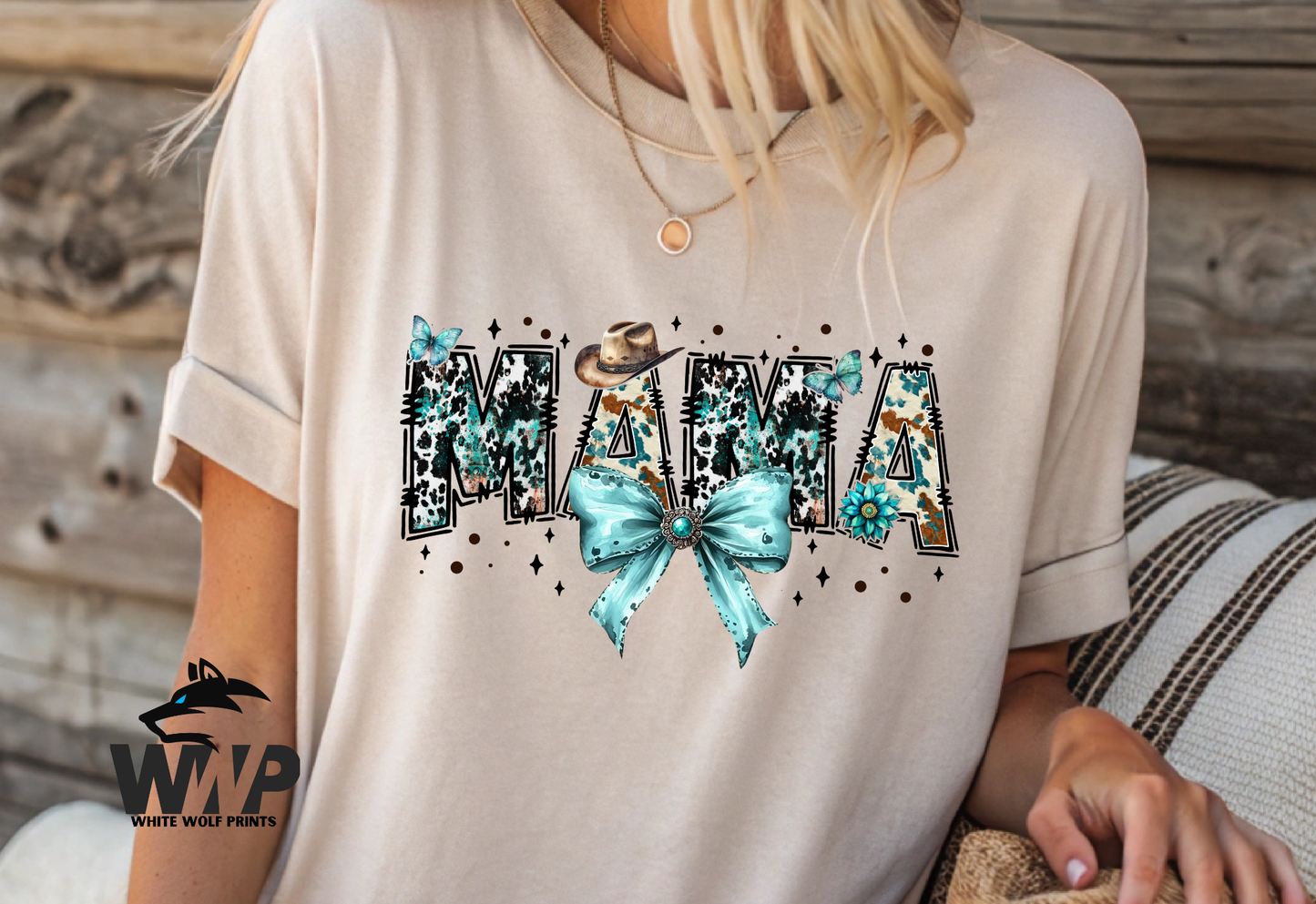 MAMA WESTERN TURQUOISE BOW DTF TRANSFER