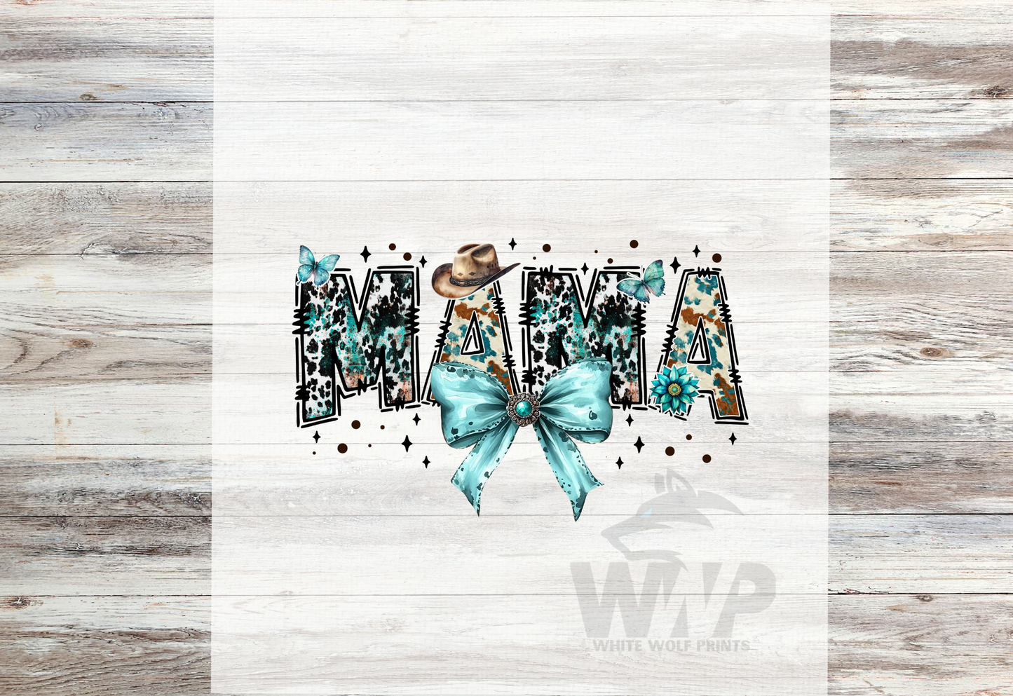 Ready To Press (DTF) MAMA WESTERN TURQUOISE BOW DTF TRANSFER