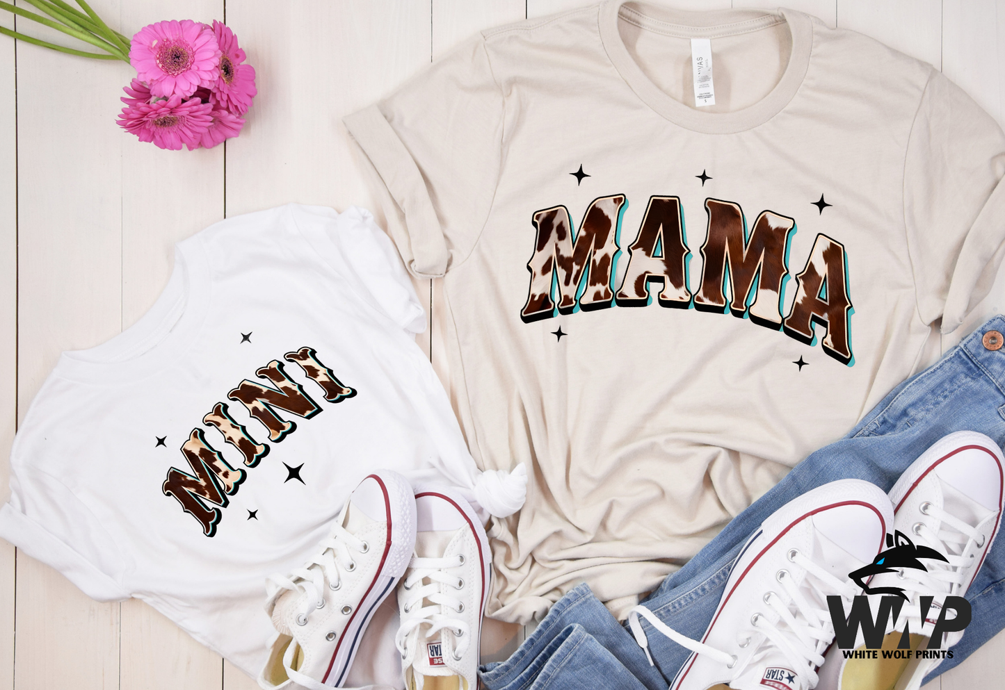 MAMA MINI WESTERN DTF TRANSFER MATCHING SET COW HIDE