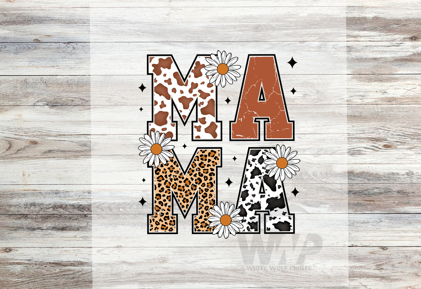 Ready To Press (DTF) MAMA DTF TRANSFER DAISY ANIMAL PRINT