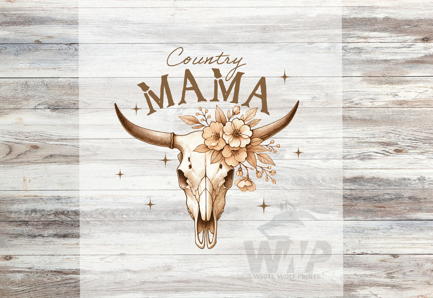Ready To Press (DTF) COUNTRY MAMA WESTERN BULL SKULL FLORAL DTF TRANSFER
