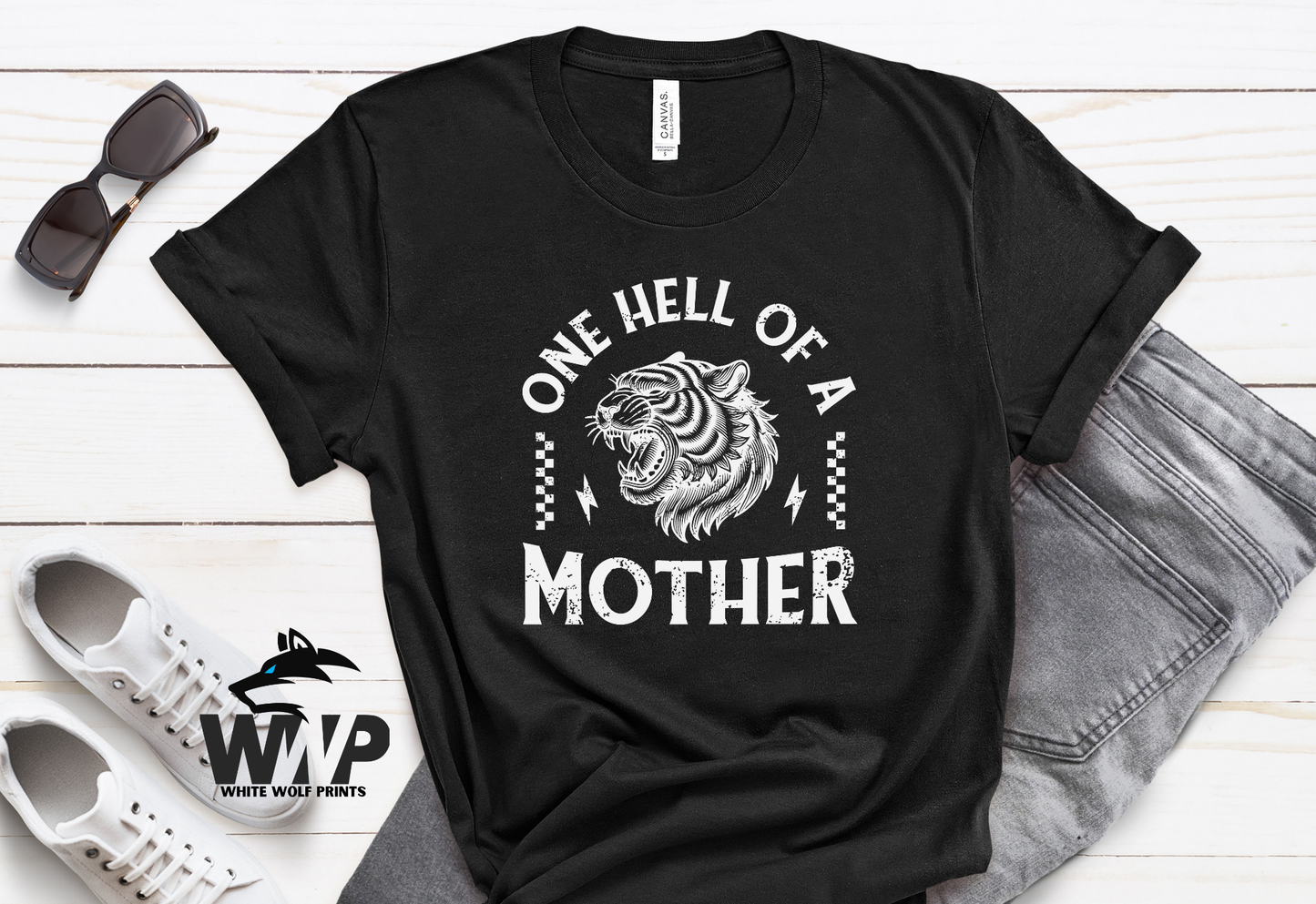 ONE HELL OF A MOTHER CHECKERED TIGER DTF TRANSFER