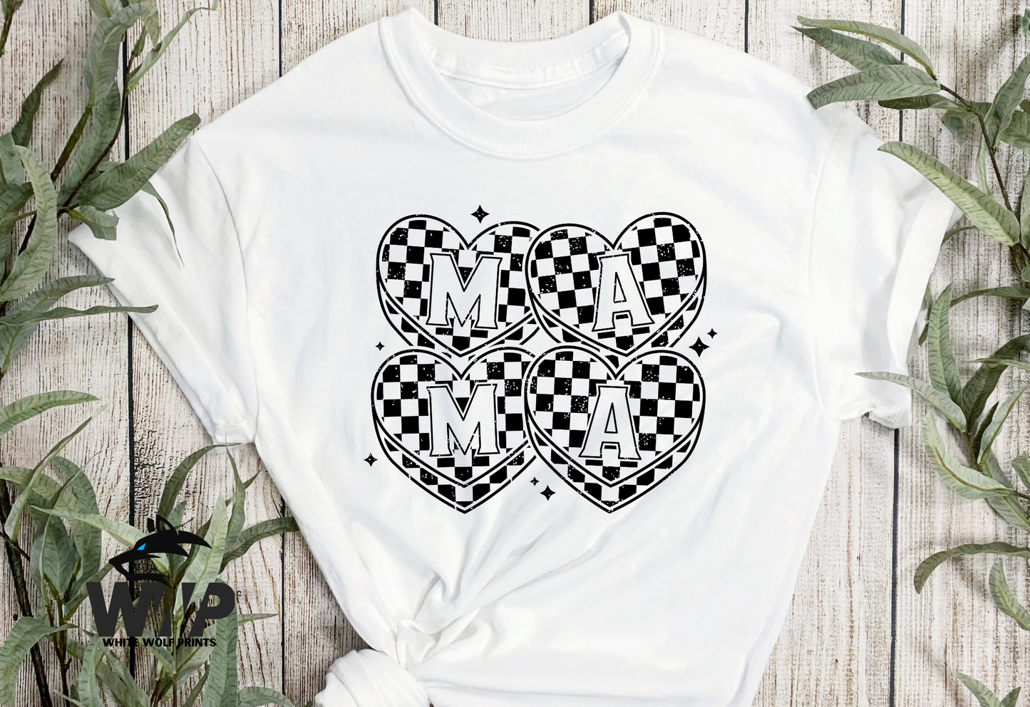 Ready To Press (DTF) MAMA CHECKERED HEARTS DTF TRANSFER