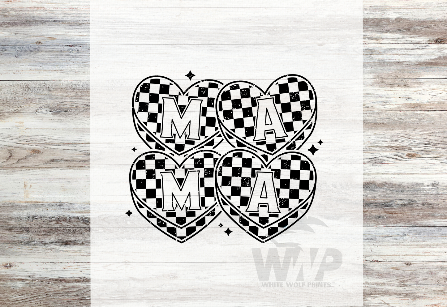 Ready To Press (DTF) MAMA CHECKERED HEARTS DTF TRANSFER