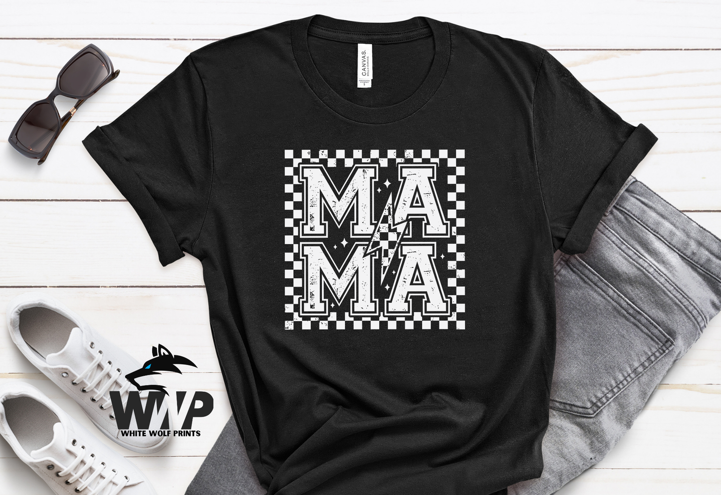 MAMA CHECKERED LIGHTNING BOLT DTF TRANSFER