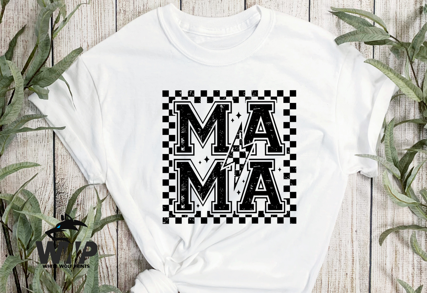 Ready To Press (DTF) MAMA CHECKERED LIGHTNING BOLT DTF TRANSFER