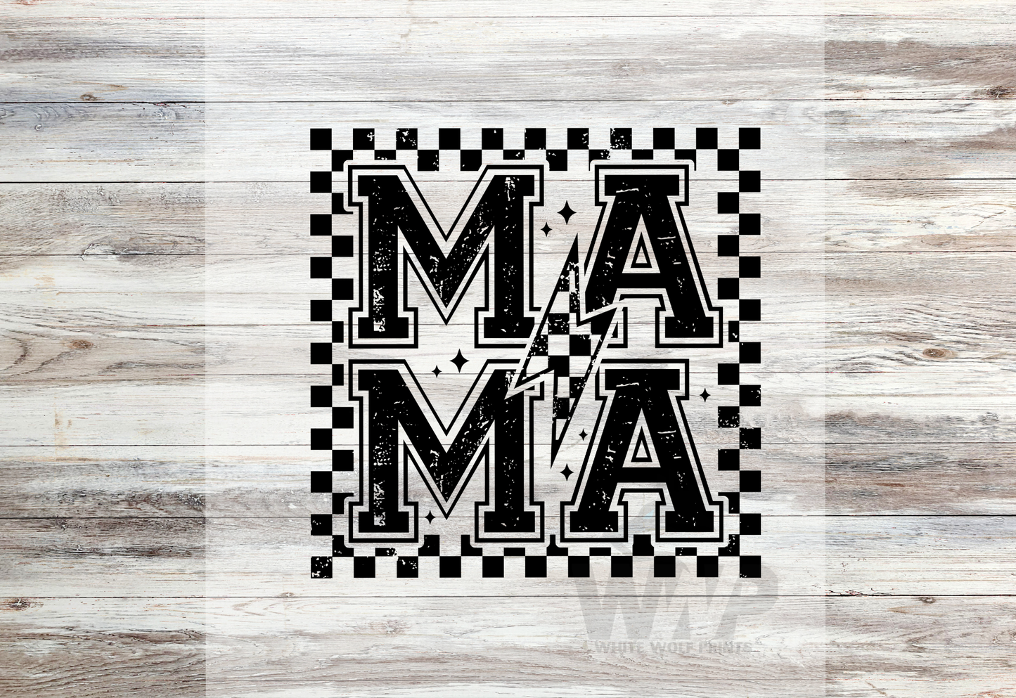 Ready To Press (DTF) MAMA CHECKERED LIGHTNING BOLT DTF TRANSFER