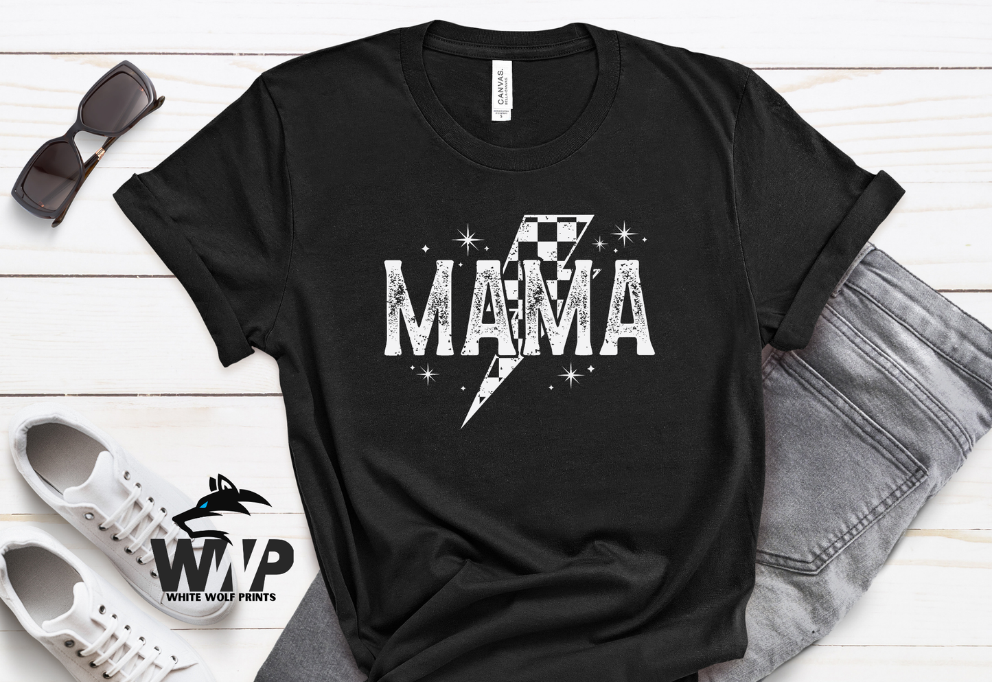 MAMA CHECKERED LIGHTNING BOLT DTF TRANSFER