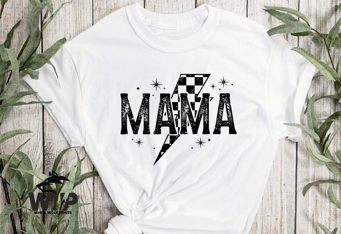 Ready To Press (DTF) MAMA CHECKERED LIGHTNING BOLT DTF TRANSFER