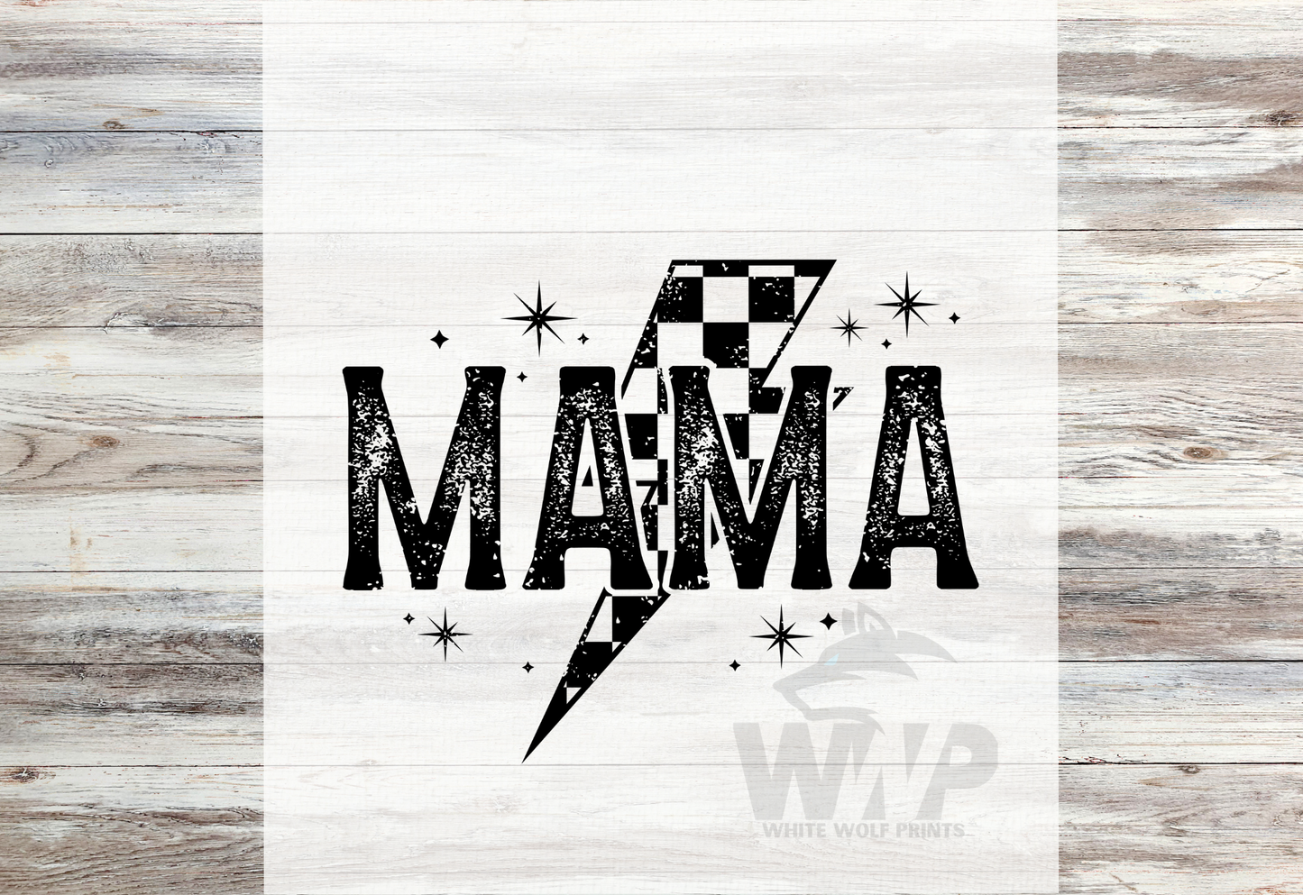 Ready To Press (DTF) MAMA CHECKERED LIGHTNING BOLT DTF TRANSFER
