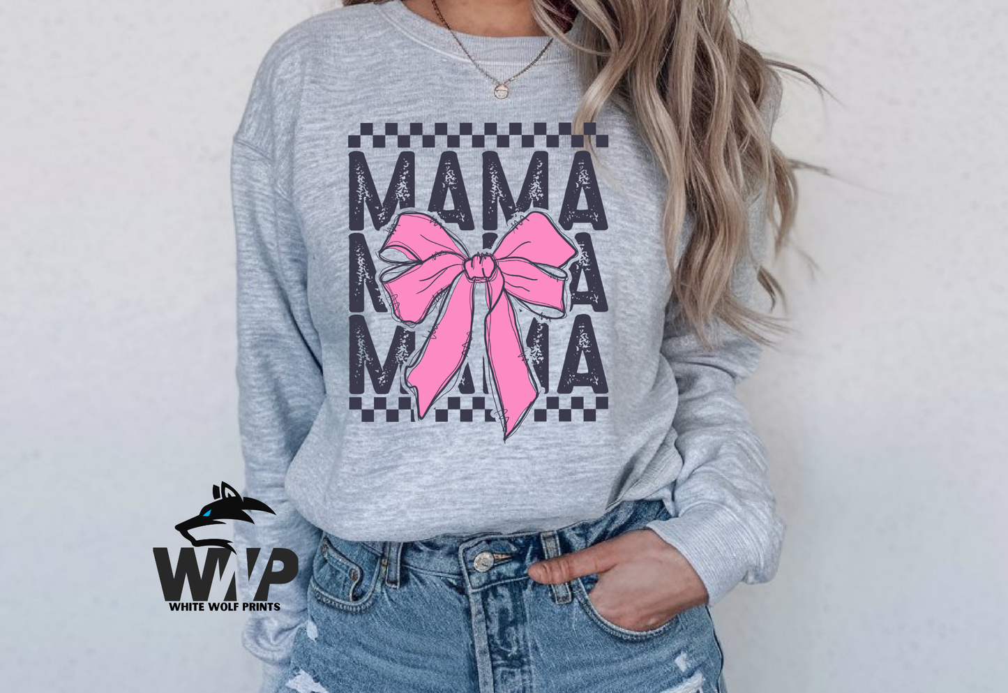 MAMA PINK COQUETTE BOW CHECKER DTF TRANSFER