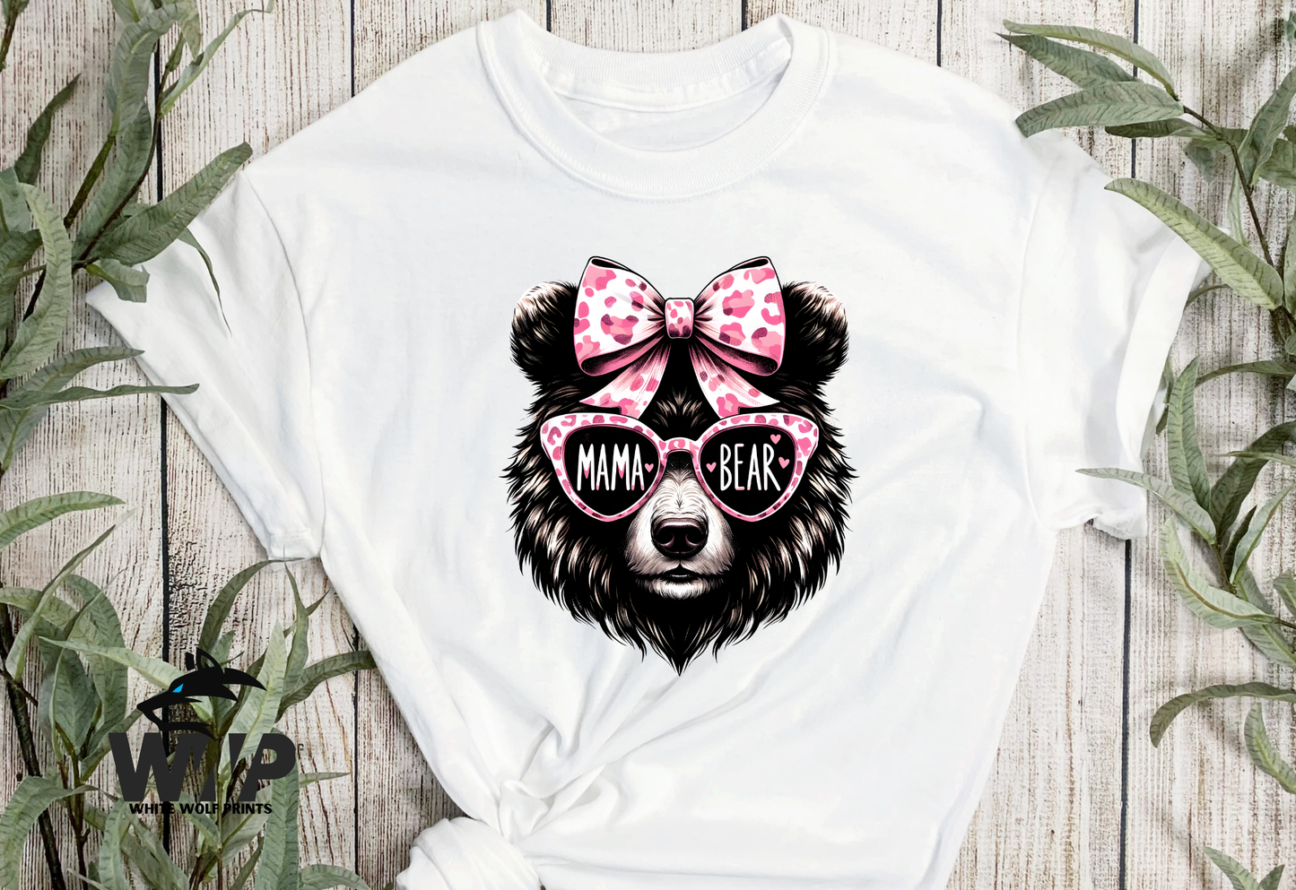 MAMA BEAR PINK BOW GLASSES DTF TRANSFER