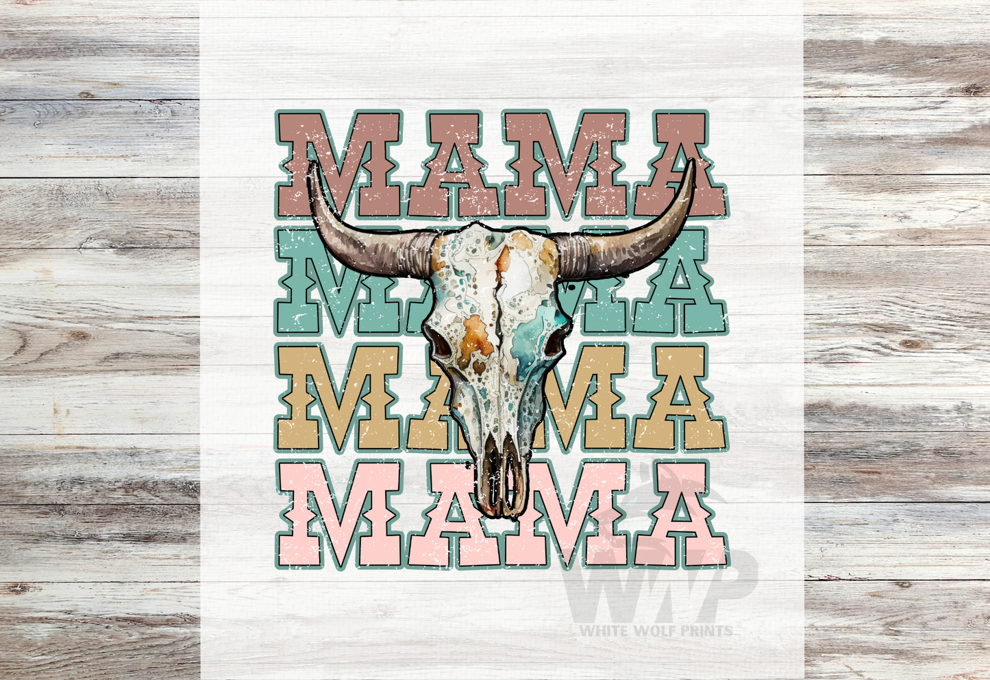 Ready To Press (DTF) MAMA WESTERN BULL SKULL DTF TRANSFER