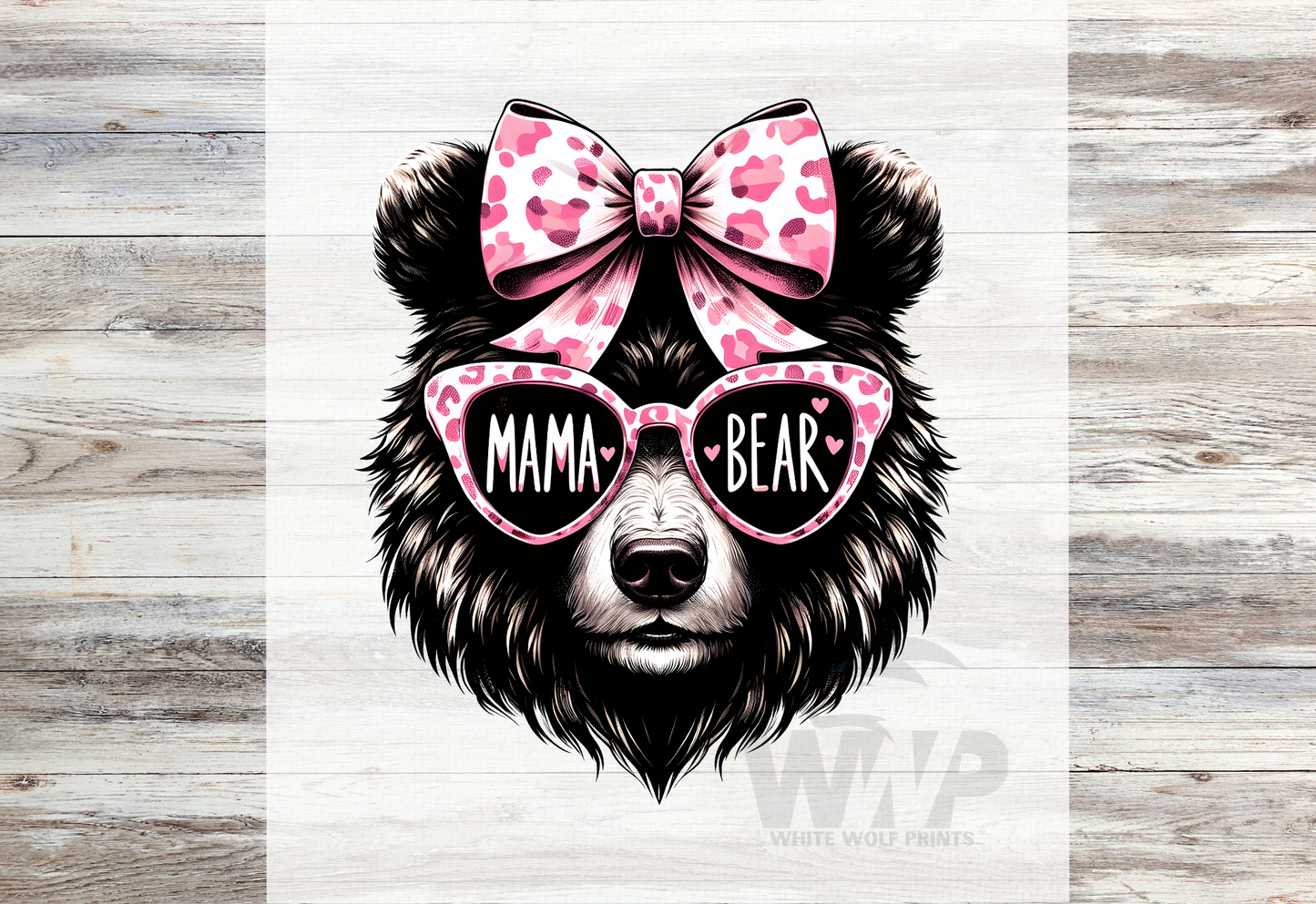 Ready To Press (DTF) MAMA BEAR PINK BOW GLASSES DTF TRANSFER