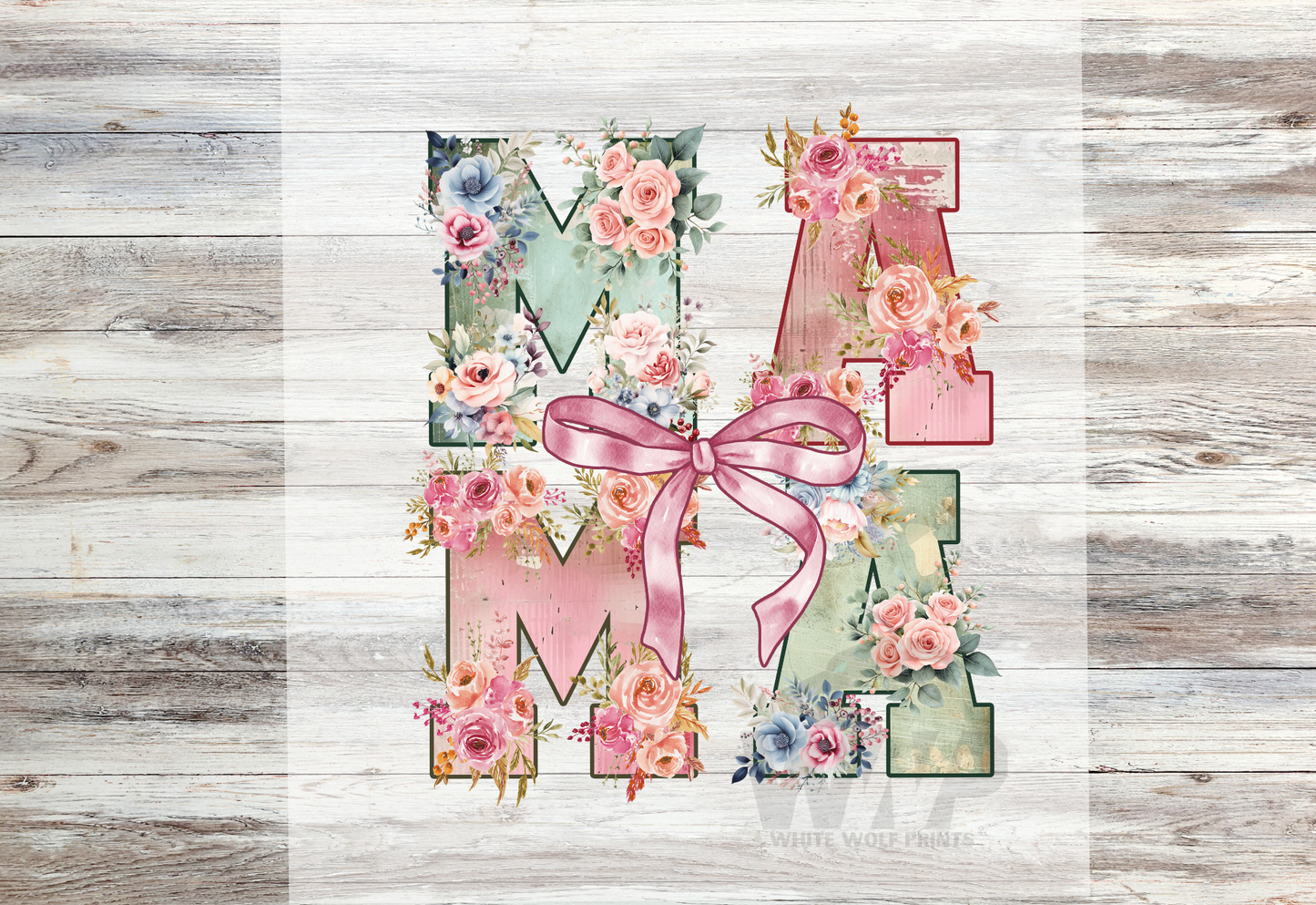 Ready To Press (DTF) MAMA DTF TRANSFER FLORAL COQUETTE BOW