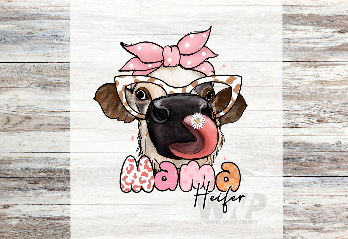 Ready To Press (DTF) MAMA HEIFER DTF TRANSFER FUNNY COW GLASSES WESTERN