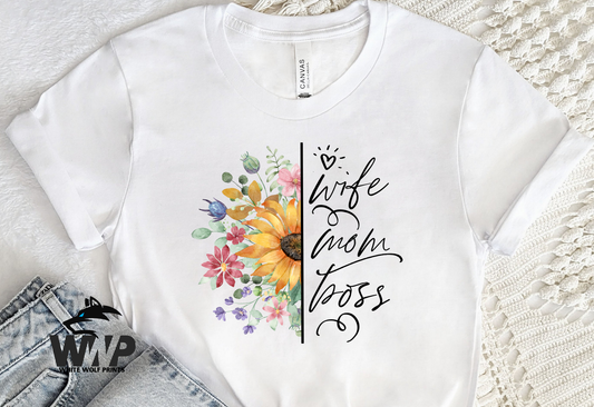 WIFE MOM BOSS FLORAL DTF TRANSFER