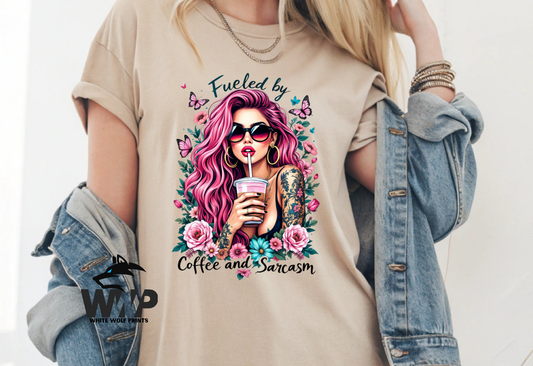 FUELED BY COFFEE AND SARCASM DTF TRANSFER