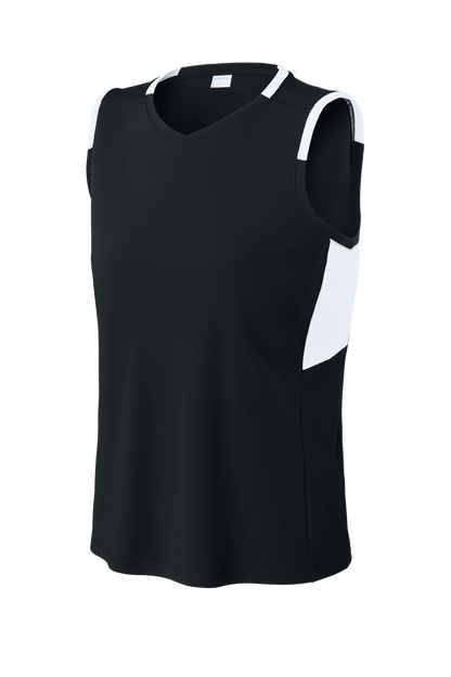 Sport-Tek® Women’s Club Sleeveless V-Neck Black/ White
